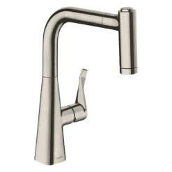 Hansgrohe Metris M71 Single Lever Kitchen Mixer 220 with Pull Out Spray - Stainless Steel - 14834800