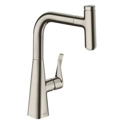 Hansgrohe Metris Select M71 Single Lever Kitchen Mixer 240 with Pull-Out Spout - Stainless Steel - 14857800