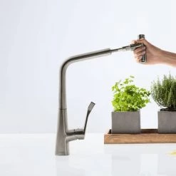 Hansgrohe Metris Select M71 Single Lever Kitchen Mixer 320 with Pull-Out Spout - Stainless Steel - 14884800 -Kitchen Taps Sales Store 14884800 D2 460