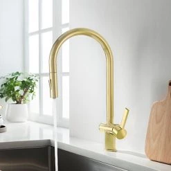 JTP Vos Brushed Brass Single Lever Kitchen Sink Mixer with Pull Out Spray