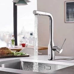 Grohe Essence Kitchen Sink Mixer with Pull Out Spray - Chrome - 30270000 -Kitchen Taps Sales Store 30270000 D1 460