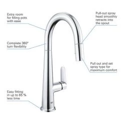 Grohe Veletto Single Lever Kitchen Sink Mixer with Pull Out Spray - Chrome - 30419000 -Kitchen Taps Sales Store 30419000 D2 460
