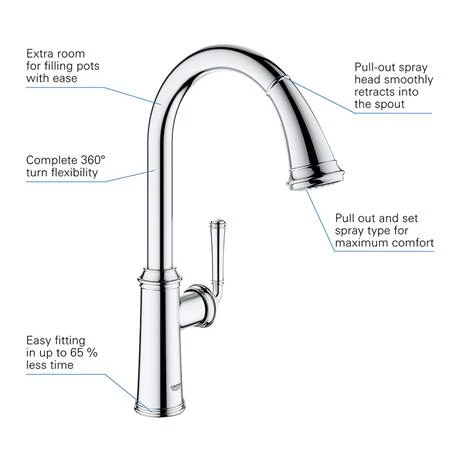 Grohe Gloucester Single Lever Kitchen Sink Mixer with Pull Out Spray - 30422000 3 Grohe Gloucester Single Lever Kitchen Sink Mixer with Pull Out Spray - 30422000 - Image 3