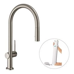 Hansgrohe Talis M54 Single Lever Kitchen Mixer 210 with Pull Out Spray and sBox - Stainless Steel - 72801800