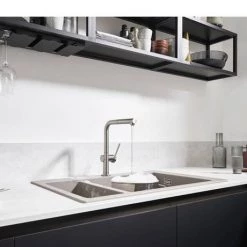 Hansgrohe Talis M54 270 Single Lever Kitchen Mixer with Pull Out Spray - Stainless Steel - 72808800 -Kitchen Taps Sales Store 72808800 D2 460