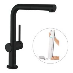 Hansgrohe Talis M54 270 Single Lever Kitchen Mixer with Pull Out Spray and sBox - Matt Black - 72809670