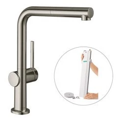 Hansgrohe Talis M54 270 Single Lever Kitchen Mixer with Pull Out Spray and sBox - Stainless Steel - 72809800