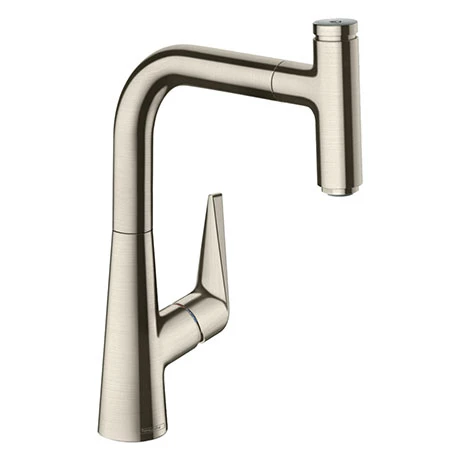 Hansgrohe Talis Select M51 Single Lever Kitchen Mixer 220 with Pull Out Spray - Stainless Steel - 72822800 1 Hansgrohe Talis Select M51 Single Lever Kitchen Mixer 220 with Pull Out Spray - Stainless Steel - 72822800