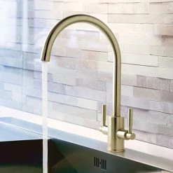 JTP Newbury Brushed Brass Dual Lever Kitchen Sink Mixer