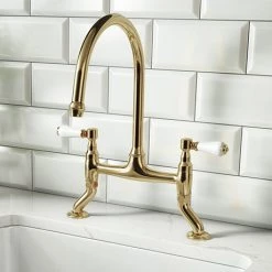 Chatsworth Gold Traditional Bridge Lever Kitchen Sink Mixer