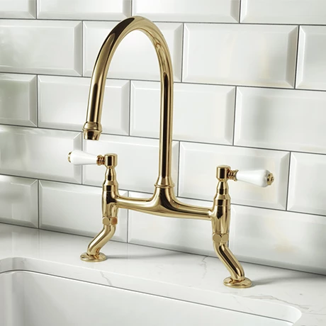 Chatsworth Gold Traditional Bridge Lever Kitchen Sink Mixer 1 Chatsworth Gold Traditional Bridge Lever Kitchen Sink Mixer