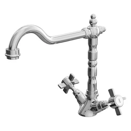 Classic Style Mono Kitchen Sink Mixer Tap with Cross Head Handles - Chrome 2 Classic Style Mono Kitchen Sink Mixer Tap with Cross Head Handles - Chrome - Image 2