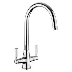 Rangemaster Aquaclassic 2 Chrome Kitchen Mixer Tap with White Handles
