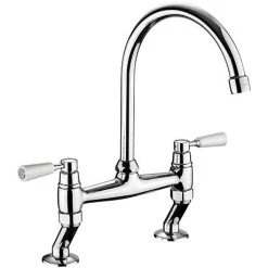 Rangemaster Traditional Belfast Bridge Kitchen Mixer Tap - Chrome/White