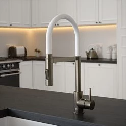 The Tap Factory Vibrance Tube Gun Metal Kitchen Tap with Spray Function