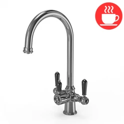 Bower 3-in-1 Instant Boiling Water Tap - Black Lever Traditional Cruciform Chrome with Boiler & Filter