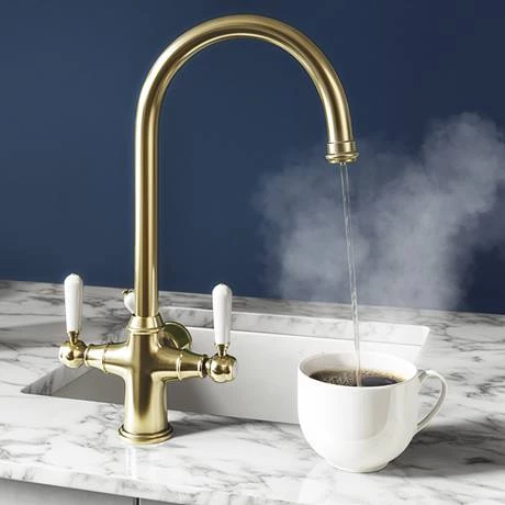 Bower 3-in-1 Instant Boiling Water Tap - Traditional Cruciform Brushed Brass with Boiler & Filter 2 Bower 3-in-1 Instant Boiling Water Tap - Traditional Cruciform Brushed Brass with Boiler & Filter - Image 2