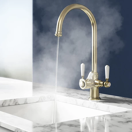 Bower 3-in-1 Instant Boiling Water Tap - Traditional Cruciform Brushed Brass with Boiler & Filter 1 Bower 3-in-1 Instant Boiling Water Tap - Traditional Cruciform Brushed Brass with Boiler & Filter