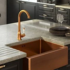 Venice Traditional Kitchen Mixer Tap with Swivel Spout - Brushed Copper -Kitchen Taps Sales Store VENKT32 D2 460